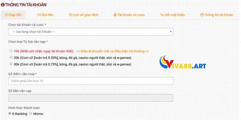 Quy định nạp tiền VIVA88